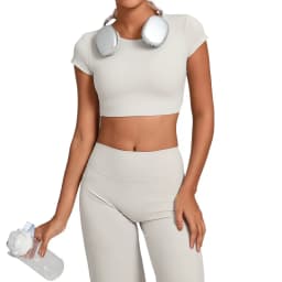 Gym Workout Clothes Backless Running Sports Top Double-layer Stitching No Chest Pad Yoga Wear Fitness Short Sleeve for Women