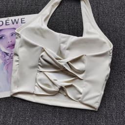 Women's Double Bowknot Halter Workout Tank - Plunging Open Back, Built-in Cups Bounce Control Yoga Gym Top