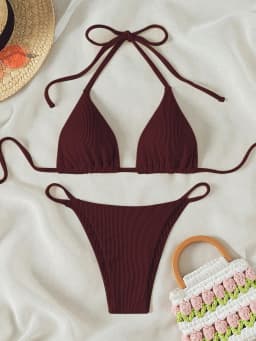 Summer wine red sexy bikini outerwear set suitable for women to take photos at the seaside hot spring