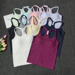 Women's SleevelessYoga Vest Ribbed Gym Tank Top Push Up Sport Vest Sports Running Fitness Vest Workout Top Padded Yoga Clothing