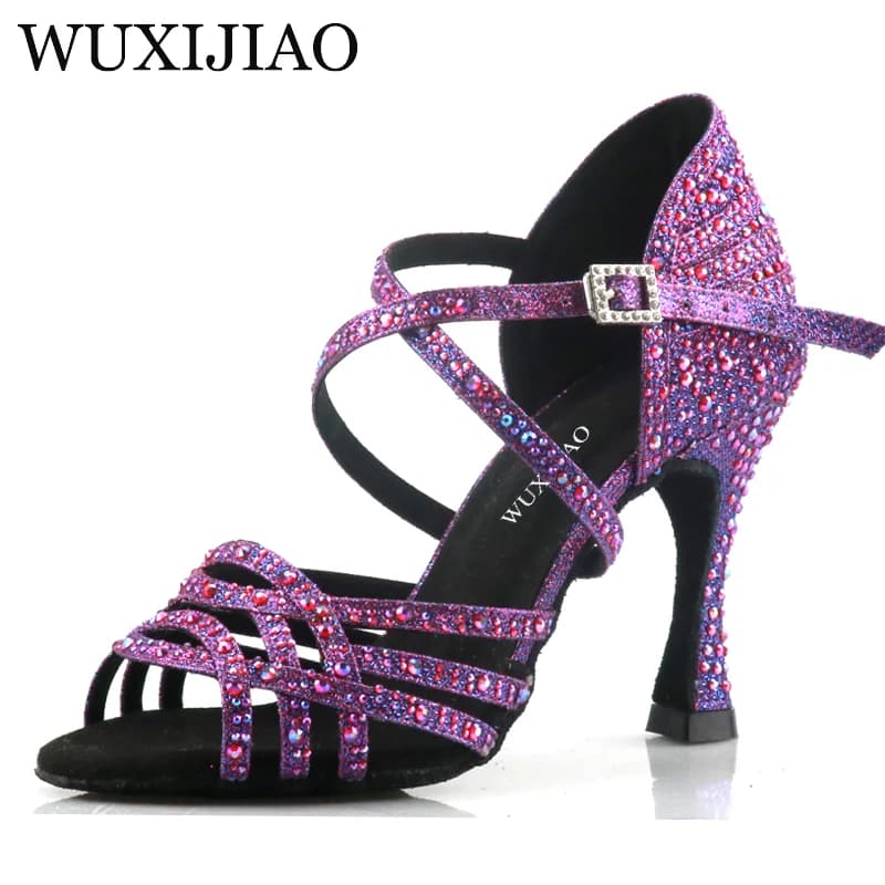 Wuxi Women's Purple Latin Dance Shoes New Dance Shoes Unique Design Salsa Shoes Diamond Sandals