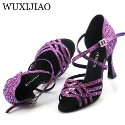 Wuxi Women's Purple Latin Dance Shoes New Dance Shoes Unique Design Salsa Shoes Diamond Sandals