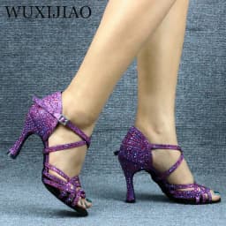 Wuxi Women's Purple Latin Dance Shoes New Dance Shoes Unique Design Salsa Shoes Diamond Sandals