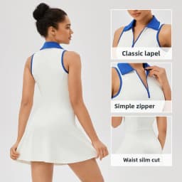 Lapel one-piece tennis dress for women quick-drying breathable waist-cinching and color-blocking sports casual and fitness dress