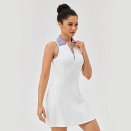 Lapel one-piece tennis dress for women quick-drying breathable waist-cinching and color-blocking sports casual and fitness dress