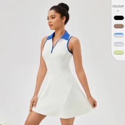 Lapel one-piece tennis dress for women quick-drying breathable waist-cinching and color-blocking sports casual and fitness dress