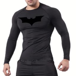 Bat Print Long Sleeve Compression Shirts for Men Gym Workout Running Tees Athletic Quick Dry Tshirts Tops Rash Guard Baselayers