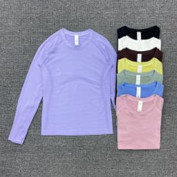 Women's Slim Fit Long Sleeve Yoga Sports Top Breathable Stretch Seamless Pilates Training T-Shirt Fitness Running Shirt T-shirt