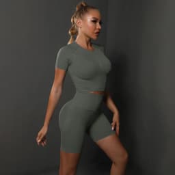 2PCS Seamless Women Yoga Set Gym Sportswear Sport Top and Hight Waist Short Suit Fitness Workout Butt Lifting Short Tight Suit