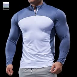 Men Autumn Winter Tights Fitness Clothes POLO Shirts Half-zip Running Clothes Long-sleeved Quick-drying Stretchy Sports Thin