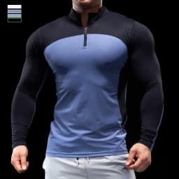 Men Autumn Winter Tights Fitness Clothes POLO Shirts Half-zip Running Clothes Long-sleeved Quick-drying Stretchy Sports Thin