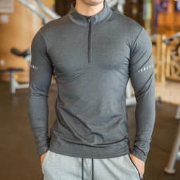 Men Slim Fit Track Top Men's Half Zipper Stand Collar Sports T-shirt with Long Sleeves for Running Fitness Training Breathable