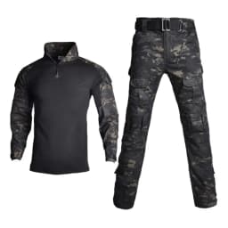 Men Multicam CP Black Tactical Combat Suit Set Military Frog Uniform Shirt Pants Knee Pads Gloves Hat Training