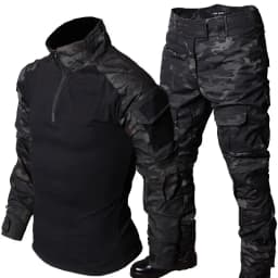 Men Multicam CP Black Tactical Combat Suit Set Military Frog Uniform Shirt Pants Knee Pads Gloves Hat Training