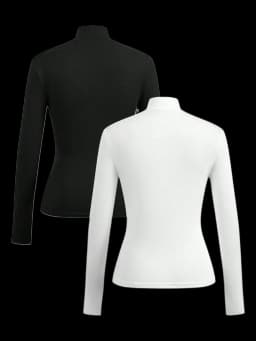 Women's high-neck brushed fitted long-sleeved basic layer T-shirt set, suitable for autumn/winter wear