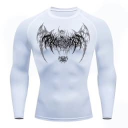 Skull Wings Print Long Sleeve Compression Shirts for Men Gym Workout Running Baselayer Undershirts Spring Fall Athletic Tops