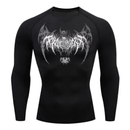 Skull Wings Print Long Sleeve Compression Shirts for Men Gym Workout Running Baselayer Undershirts Spring Fall Athletic Tops