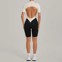 Women's Gym Workout Clothes Jumpsuits Color Block Yoga Bodysuit with Zipper Open Back Butt-lifting Outdoor Fitness Activewear