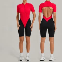 Women's Gym Workout Clothes Jumpsuits Color Block Yoga Bodysuit with Zipper Open Back Butt-lifting Outdoor Fitness Activewear