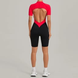 Women's Gym Workout Clothes Jumpsuits Color Block Yoga Bodysuit with Zipper Open Back Butt-lifting Outdoor Fitness Activewear