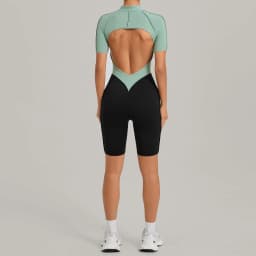 Women's Gym Workout Clothes Jumpsuits Color Block Yoga Bodysuit with Zipper Open Back Butt-lifting Outdoor Fitness Activewear