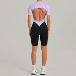 Women's Gym Workout Clothes Jumpsuits Color Block Yoga Bodysuit with Zipper Open Back Butt-lifting Outdoor Fitness Activewear