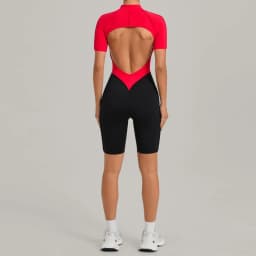 Women's Gym Workout Clothes Jumpsuits Color Block Yoga Bodysuit with Zipper Open Back Butt-lifting Outdoor Fitness Activewear