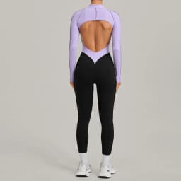 Women's Gym Workout Clothes Jumpsuits Color Block Yoga Bodysuit with Zipper Open Back Butt-lifting Outdoor Fitness Activewear