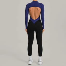 Women's Gym Workout Clothes Jumpsuits Color Block Yoga Bodysuit with Zipper Open Back Butt-lifting Outdoor Fitness Activewear