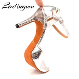 Ladingwu Women's Silver Snake PU Latin Dance Shoes Ballroom Salsa Sandals for Party Performance