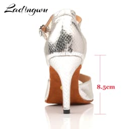 Ladingwu Women's Silver Snake PU Latin Dance Shoes Ballroom Salsa Sandals for Party Performance