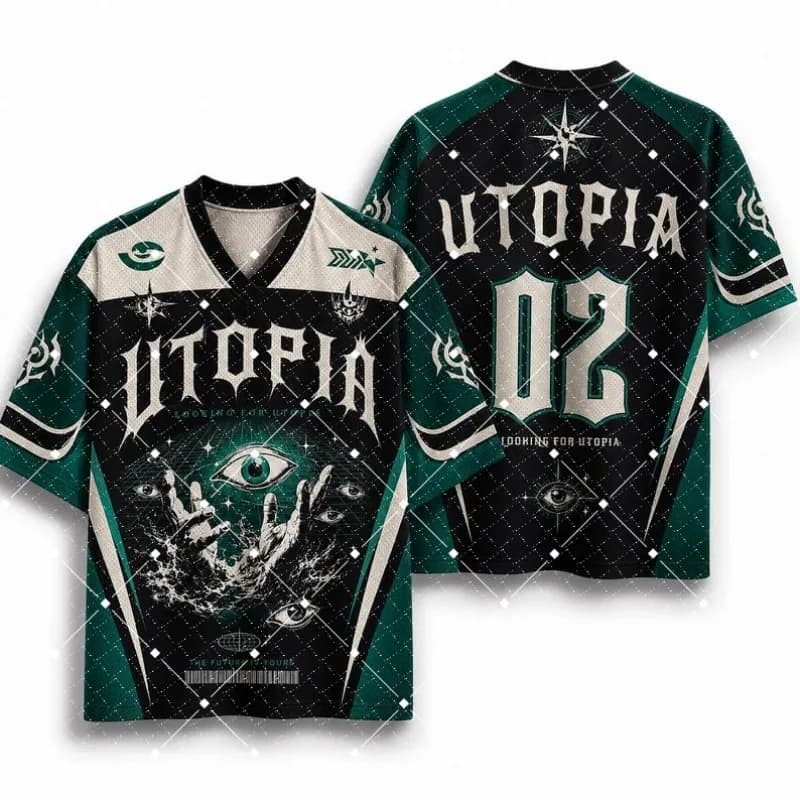 Utopia All‑Seeing Eye Mystic Print V‑Neck T‑Shirt Dark Occult Psychedelic Short Sleeve Loose Streetwear Sport Tee