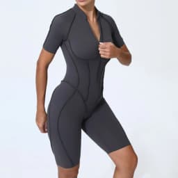 Zipper Short-sleeved Yoga Sports Fitness Jumpsuits Sets Without Chest Pad Tight Bodysuits Shorts Gym Workout Clothes for Women