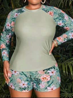 2026 Tropical Long Sleeve Swimsuit Women Plus Large Size Swimwear Female Bathers Bathing Swimming Swim Suit Beachwear 4XL