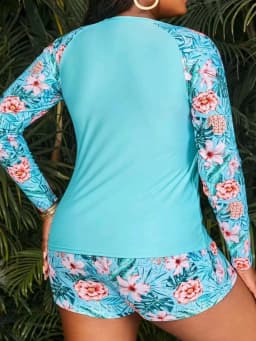 2026 Tropical Long Sleeve Swimsuit Women Plus Large Size Swimwear Female Bathers Bathing Swimming Swim Suit Beachwear 4XL