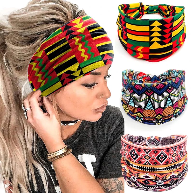 African Pattern Print Twist Elastic Hair Band Wide Hairbands Bandana Turban Knot Headwrap Fashion Cotton Stretch Headband
