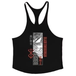 Berserk Graphic Cotton Tank Top for Men Summer Sleeveless Y-Back Vest Gym Muscle Training Athletic Workout Undershirt Activewear