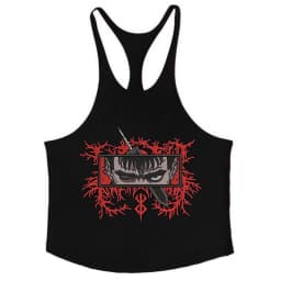 Berserk Graphic Cotton Tank Top for Men Summer Sleeveless Y-Back Vest Gym Muscle Training Athletic Workout Undershirt Activewear