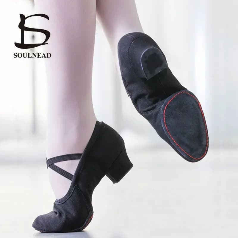 Women Character Dance Shoes Ballet Teacher Shoes Ballroom Modern Dance Training Low Heels Canvas Cross Strap Dancing Footwear