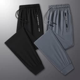 Summer New High Quality Ice Silk Pants For Men's Feet Tie Sports Elastic Quick Drying Sweat-absorbing Straight Leg Pants 2PCS