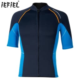 Mens Swim Tops Swimwear Beachwwear Short Sleeve Front Zip Wetsuit Top 1.5mm Neoprene Tops for Swimming Diving Surfing Snorkeling