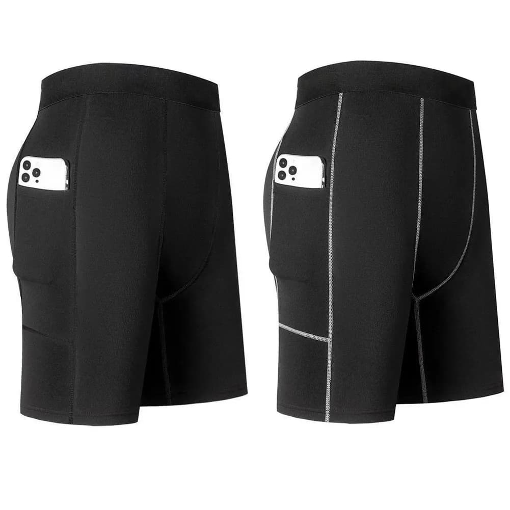 Men‘s Compression Short Pants Elastic Quick Dry Running Fitness Shorts With Pocket Big Size Black Tight Gym Training Pants