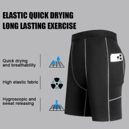Men‘s Compression Short Pants Elastic Quick Dry Running Fitness Shorts With Pocket Big Size Black Tight Gym Training Pants