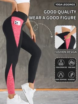Contrast Color Patchwork Side Pocket Yoga Pants High Waist Tummy Control Hip Lifting Yoga Leggings Sportawear For Women