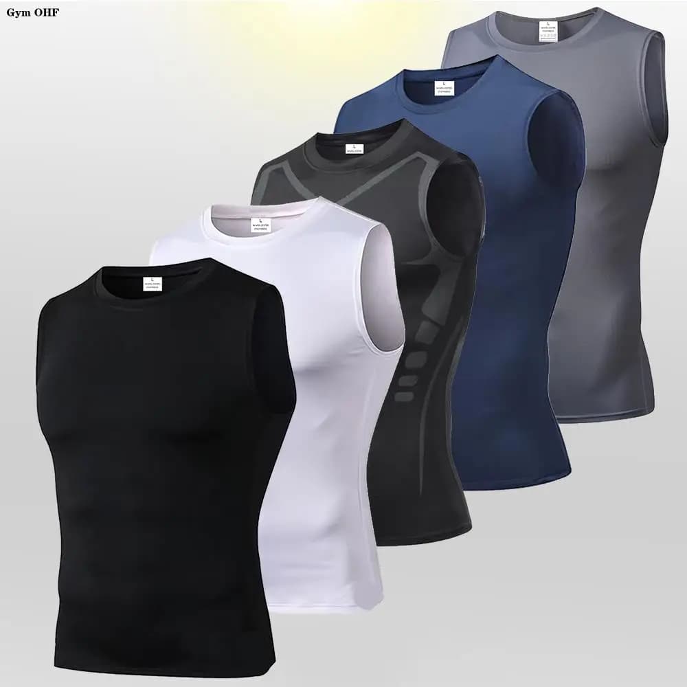 Men Quick Dry Running T-Shirts Compression Vest Sleeveless Quick-Drying Jersey Training Shirt Gym Mens Tank Top