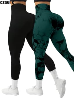 CZGUKE 2-Piece Women's Tie Dye Pants Sports Leggings Seamless High Waisted Push Ups Women's Fitness and Exercise Clothes