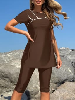 2026 Long Knee Swimwear Female Tankini Two Pieces Swimsuit Women Beach Dress Solid Bathers Bathing Swimming Swim Suit Beachwear