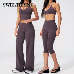 Women's Fitness Set Gym Tracksuit Breathable Sports Bra Flared Trousers Suit Workout Clothing Sportswear Female Athletic Wear