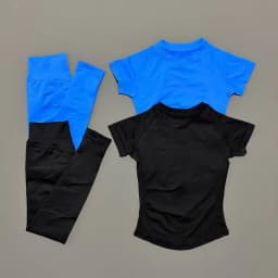 2 Pieces Short Sleeve Sports Set Women Round Neck Breathable Short Sleeve Yoga Sports Leggings Gym Sportswear Workout Sets