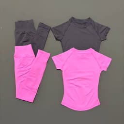 2 Pieces Short Sleeve Sports Set Women Round Neck Breathable Short Sleeve Yoga Sports Leggings Gym Sportswear Workout Sets